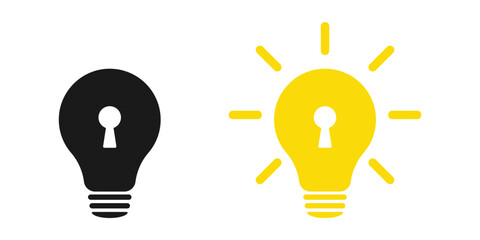 Patent idea protected with light bulb icon. Set of intellectual property icons. Illustration