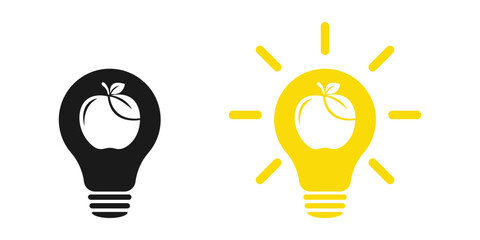 Apple icon in a light bulb. Set of illustrations.