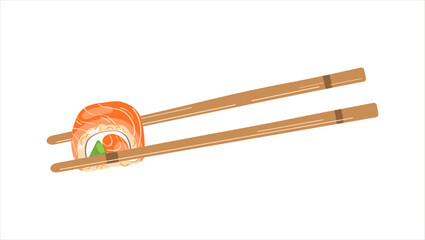 Sushi roll. Concept of snack, sushi, exotic nutrition, sushi restaurant, sea food. Vector illustration isolated on white background.	