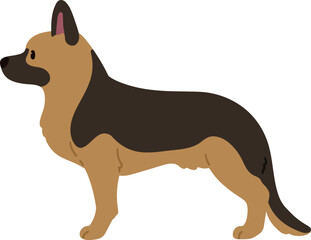 Simple and cute illustration of German Shepherd in side view flat colored