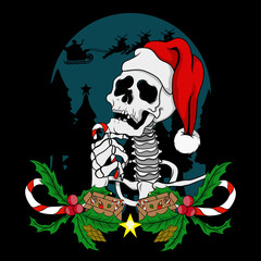 Santa's skull with scary design on Christmas event sprinkled with snow design concept illustrationDesigns Concept for T-shirts, Tattoos, Stickers, Gaming Logos or Posters.