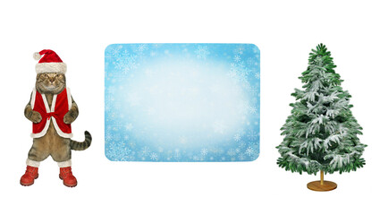 Cat in Santa hat near winter poster