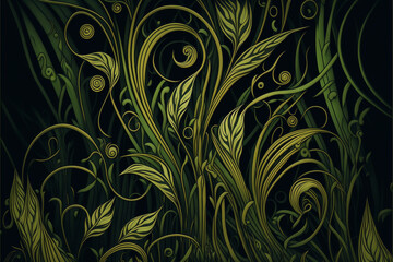 Green abstract floral grass background, Generative AI