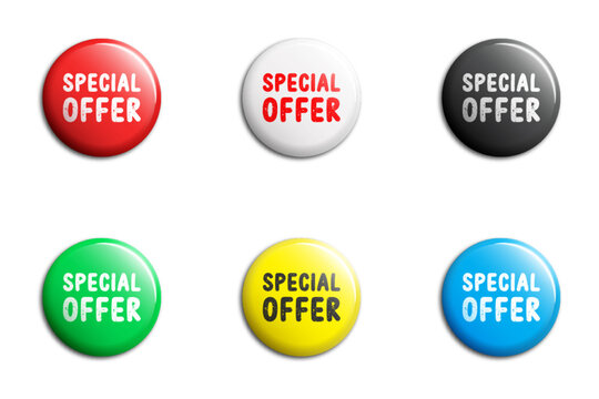 Set of glossy buttons or badges with the inscription: Special offer. Flat vector illustration.