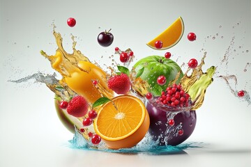 Fresh fruit,  splashes of water.