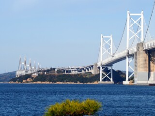 瀬戸大橋記念公園からみた岡山方面（瀬戸大橋・与島・鷲羽山ハイランド）