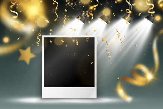 
Congratulatory photo frame with golden confetti.
