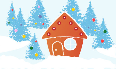 vector banner gingerbread house with fir trees