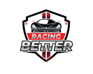 Black and Red Race Car Emblem Shield Logo Design