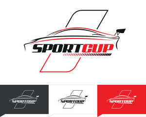 Sport Cup Concept Car with Race Details Logo design in Black and Red