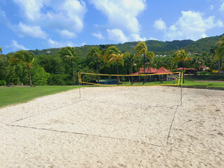Beach Volleyball field in tropical natural environment of the French West Indies. Outdoor sport...