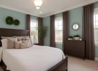 Fototapeta premium Stylish interior of bedroom with green houseplants