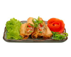 Spring Rolls ,Fried Chinese  traditional ;Chinese serving on transparent.