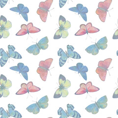 Watercolor butterflies seamless pattern. Delicate butterflies for wallpaper, print, wrapping paper, textile.