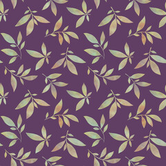 Watercolor, branches seamless pattern. Delicate leaves for wallpaper, print, wrapping paper, textile.
