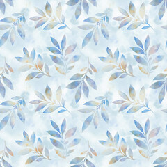 delicate watercolor seamless pattern for wallpaper. Green leaves, watercolor illustration, abstract ornament from branches
