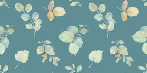 leaves painted in watercolor, collected in a seamless pattern