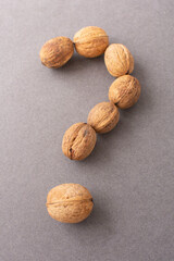 a question mark made of walnuts. The concept of frequently asked questions
