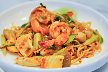 shrimp and squid pasta or seafood pasta or seafood spaghetti ,pasta or spicy pasta