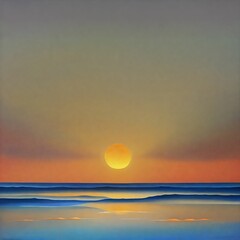 Obraz premium A minimalist painting of a sunset over an ocean