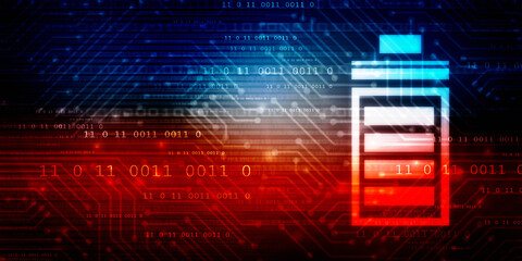 2d rendering Electrical energy and power supply source concept, accumulator battery with charging level indicator
