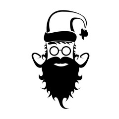 Vector black silhouette of Santa Claus with shadow isolated on white background. Santa Claus icon, print, badge and label design template. Funky christmas old man character with beard and mustache