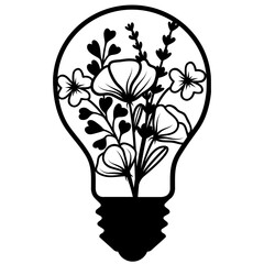 Lightbulb with flowers and leaves svg