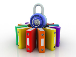3d illustration Office folders with security padlock
