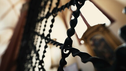 Iron security grid protection inside Cathedral. Iron metal patterns to demarcate room