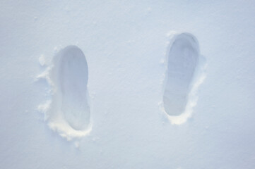 Fresh snow with traces of boots. Footprint