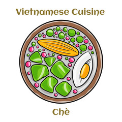 Che, vietnamese cold sweet dessert soup.  Isolated vector illustration.