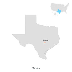 US American State of Texas. USA state of Texas county map outline on white background.