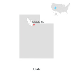 US American State of Utah. USA state of Utah county map outline on white background.
