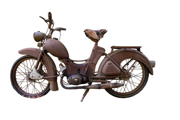 Old motorcycle from GDR - German democratic republic- rusty and broken on transparent background