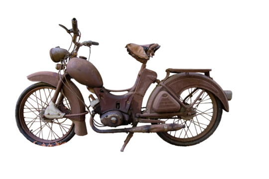 Old motorcycle from GDR - German democratic republic- rusty and broken on transparent background