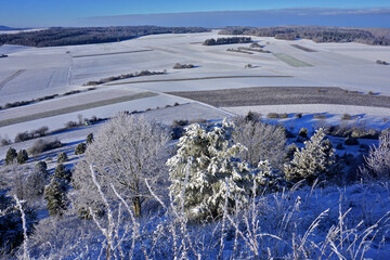 Winterlandschaft auf der Schwäbischen Alb beim Kornbühl