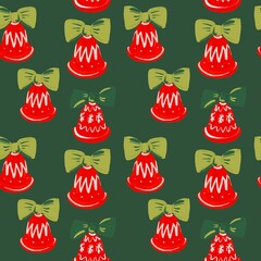 Winter seamless pattern with bells.