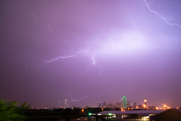 Naklejka na ściany i meble Lightning Electrical Storm Dallas Texas City Skyline
