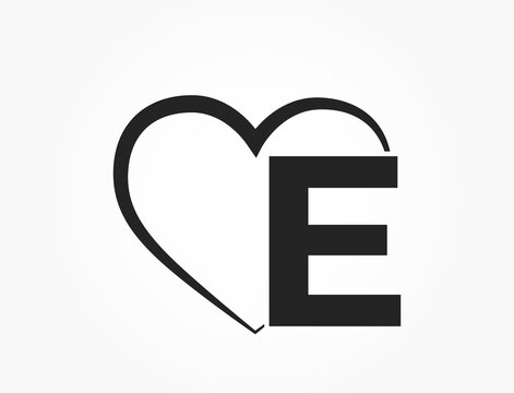 letter e and heart. romantic initial letter for valentine's day design. romantic and love symbol