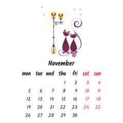 cat calendar november 2023