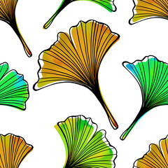 Ginkgo biloba leaves seamless pattern. Hand drawn digital illustration. Nature background.	