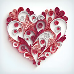 Paper Heart Quilling. Curled Origami Cut Out. Red and Pink Valentine's Day greeting card Illustration. Generative AI.