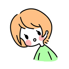 Hand drawn portrait of smiling girl with tilted head and short hair