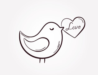 bird and love message. love and romantic symbol. valentine's day design. sketchy vector element