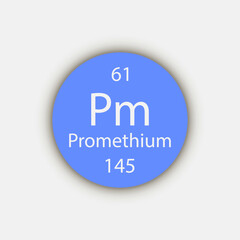 Promethium symbol. Chemical element of the periodic table. Vector illustration.