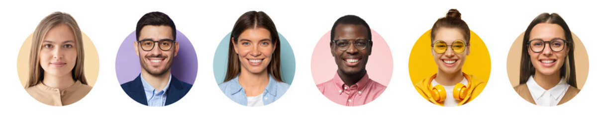 Collage of portrait and faces of group of young diverse people for profile picture