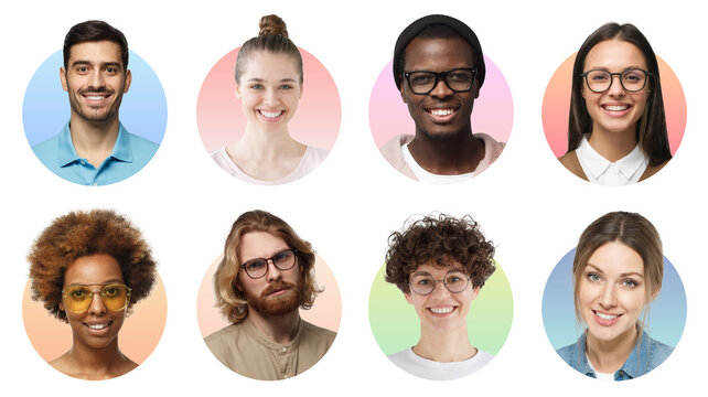 Collage Of Portrait And Faces Of Group Of Smiling Young Diverse People For Profile Picture