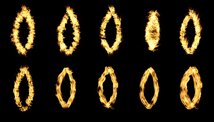 Set of realistic isolated fire flame collection