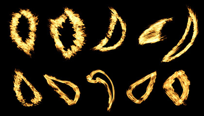 Set of realistic isolated fire flame collection