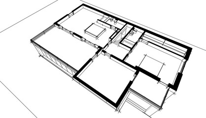 Vector drawing of a house 3d sketch